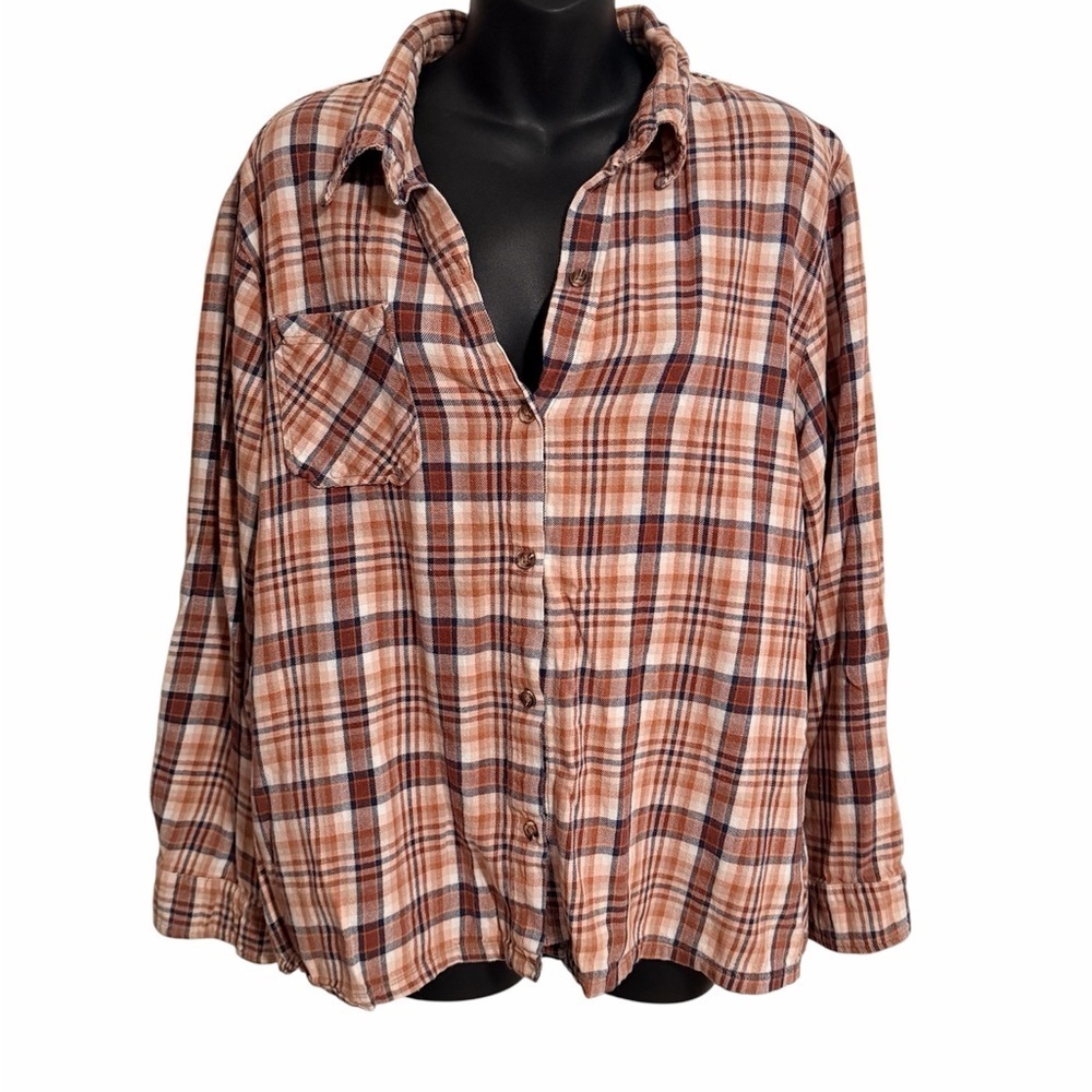 Altar'd State Plaid Button Down Shirt - Brown and Tan